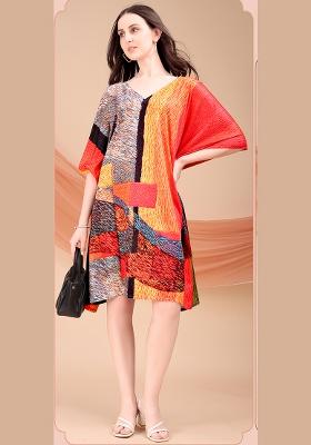 Multicolor Printed Polyester Crepe Kaftan