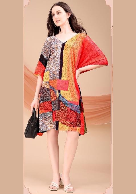 Multicolor Printed Polyester Crepe Kaftan