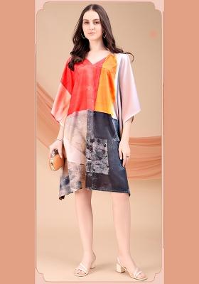 Multicolor Printed Polyester Crepe Kaftan