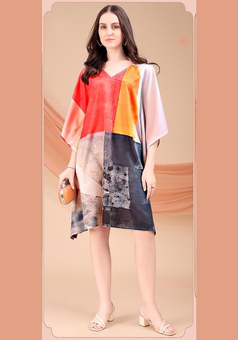 Multicolor Printed Polyester Crepe Kaftan