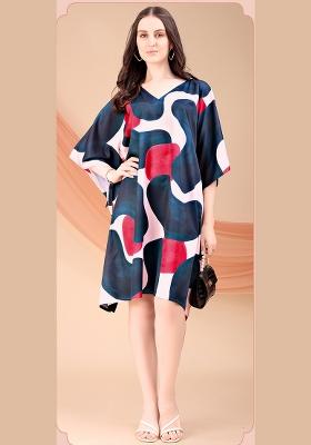 Multicolor Printed Polyester Crepe Kaftan
