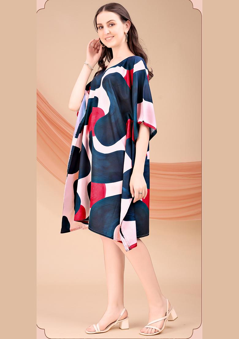 Multicolor Printed Polyester Crepe Kaftan - Indya