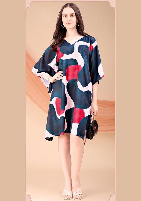 Multicolor Printed Polyester Crepe Kaftan