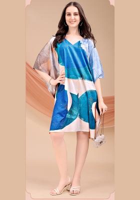 Multicolor Printed Polyester Crepe Kaftan