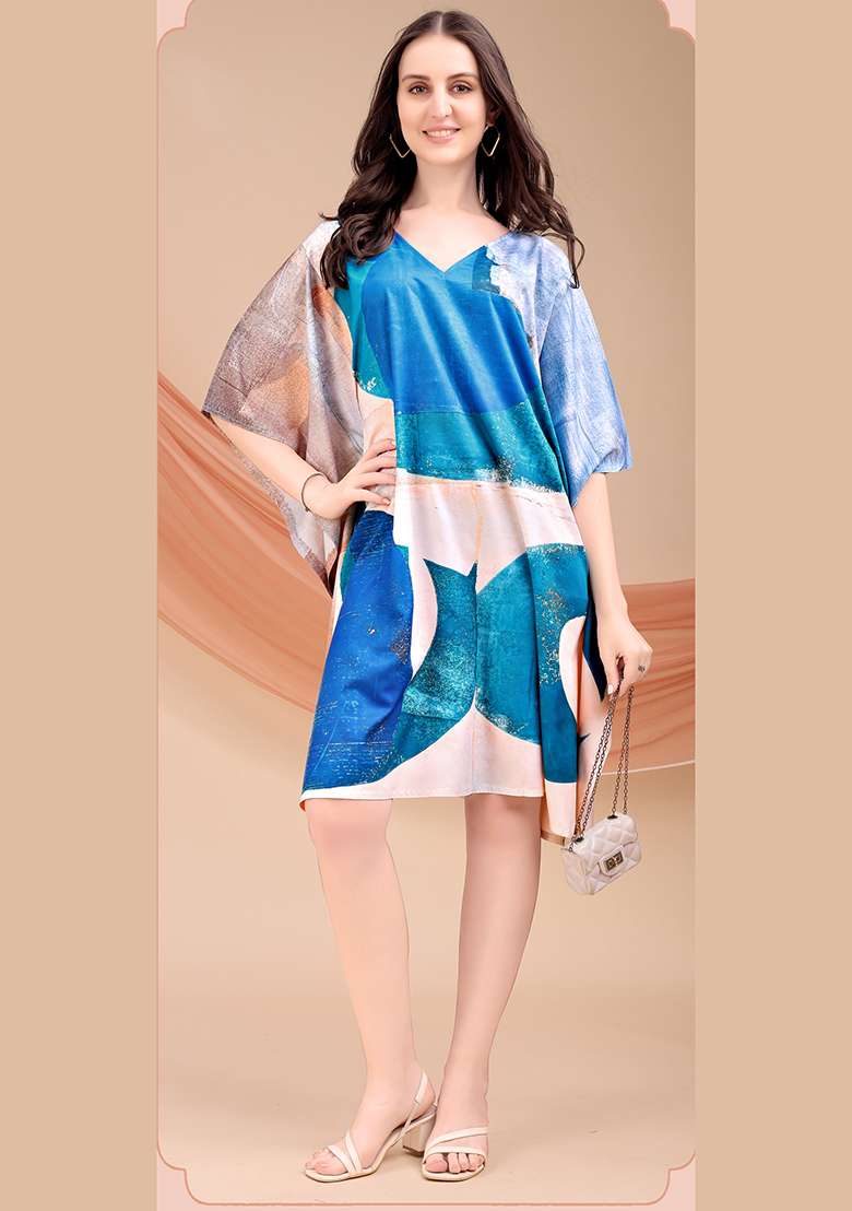 Multicolor Printed Polyester Kaftan - Indya