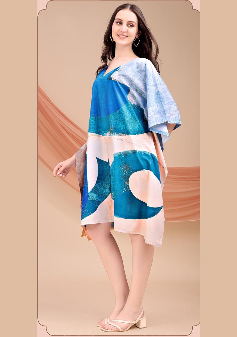 Multicolor Printed Polyester Crepe Kaftan - Indya