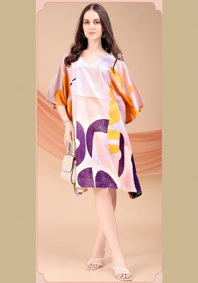 Multicolor Printed Polyester Crepe Kaftan