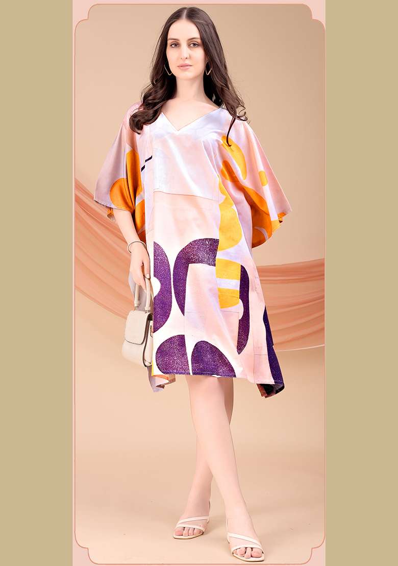 Multicolor Printed Polyester Kaftan - Indya