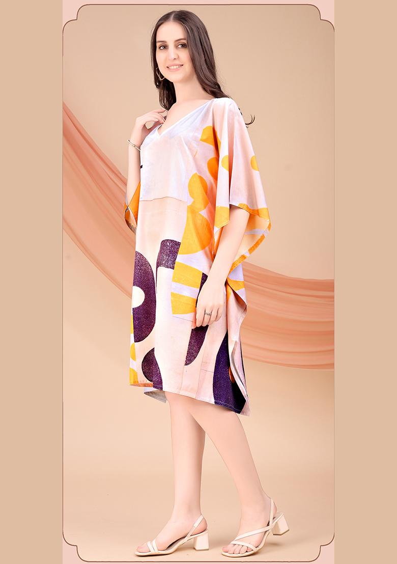 Multicolor Printed Polyester Crepe Kaftan - Indya
