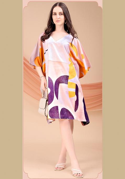 Multicolor Printed Polyester Crepe Kaftan
