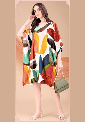 Multicolor Printed Polyester Crepe Kaftan