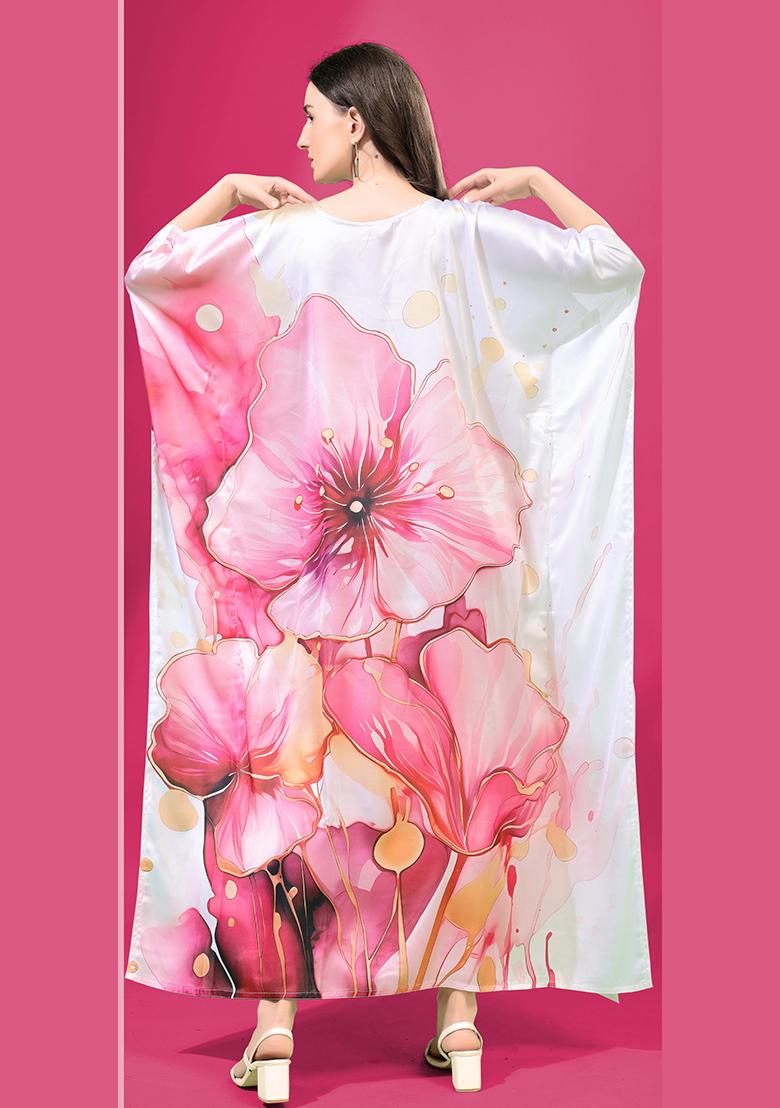 Multicolor Printed Satin Kaftan - Indya
