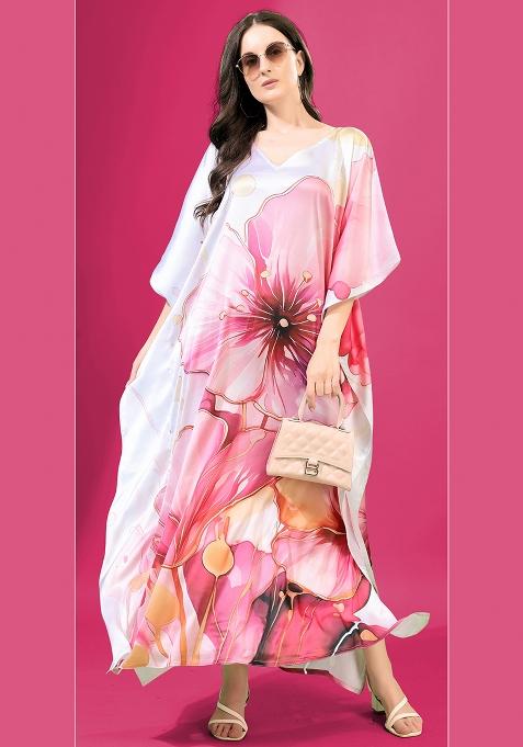 Multicolor Printed Satin Kaftan