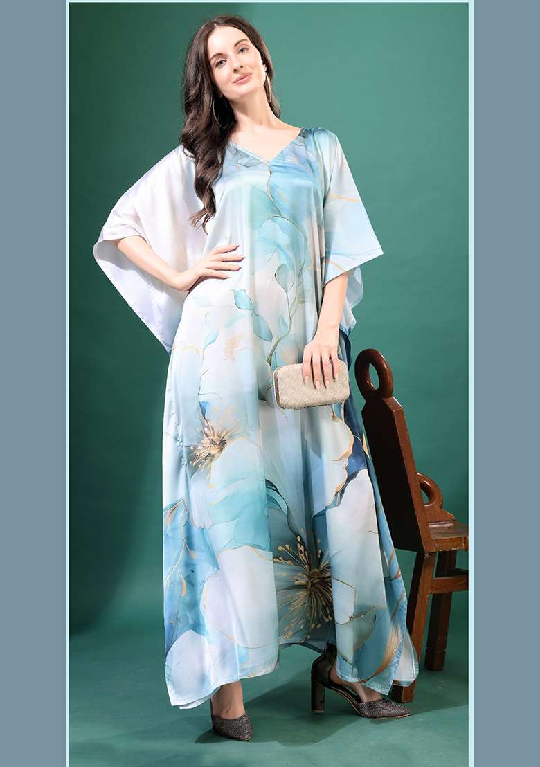 Multicolor Printed Satin Kaftan - Indya