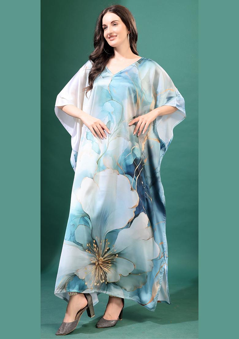 Multicolor Printed Satin Kaftan - Indya