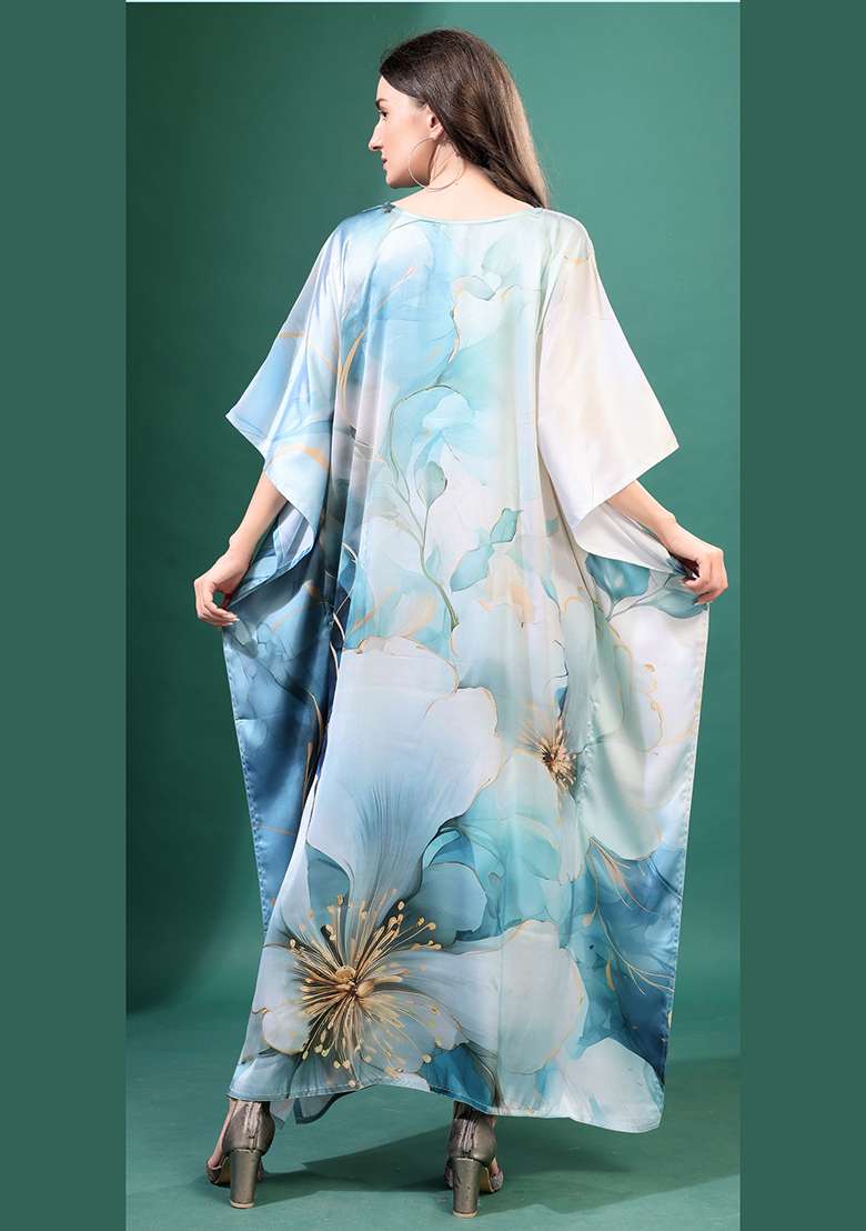 Multicolor Printed Satin Kaftan - Indya