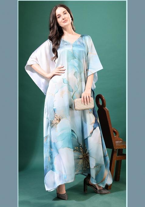 Multicolor Printed Satin Kaftan
