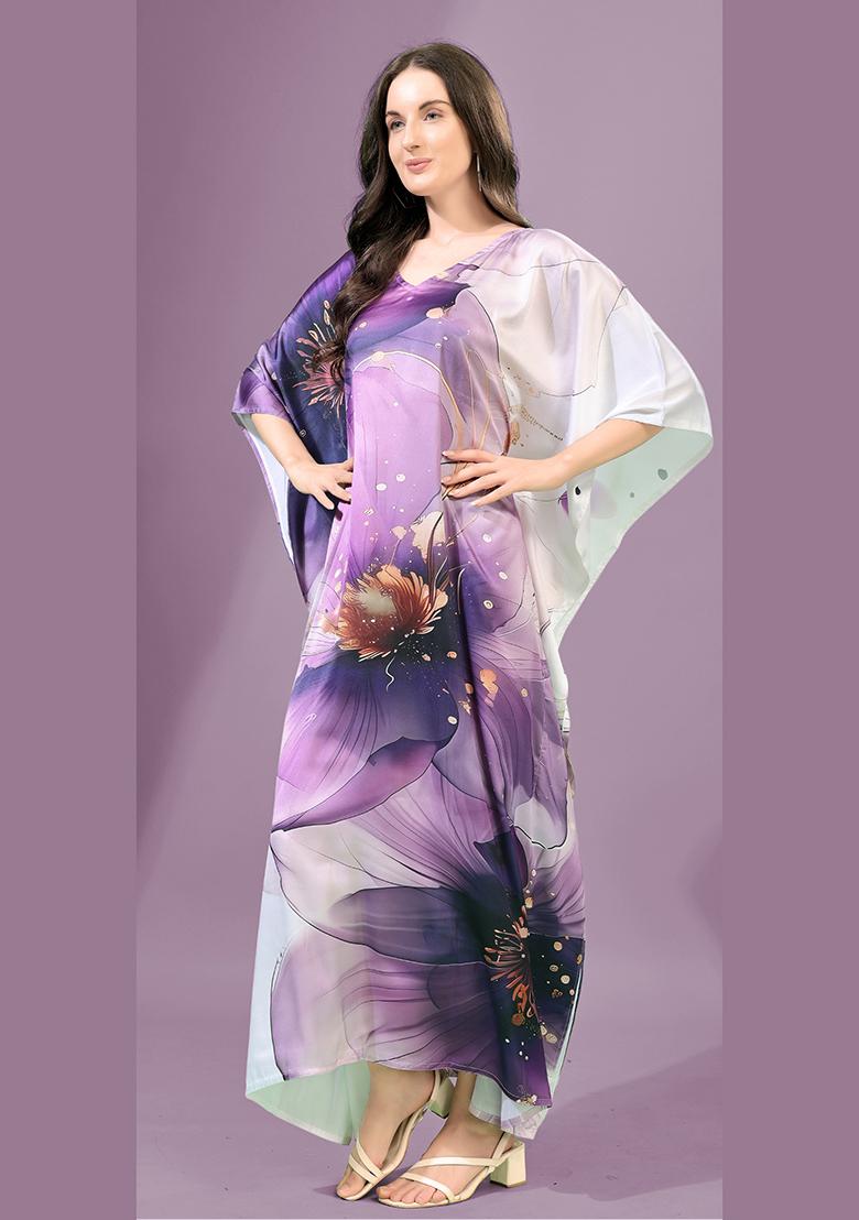 Multicolor Printed Satin Kaftan - Indya