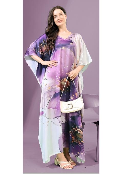 Multicolor Printed Satin Kaftan