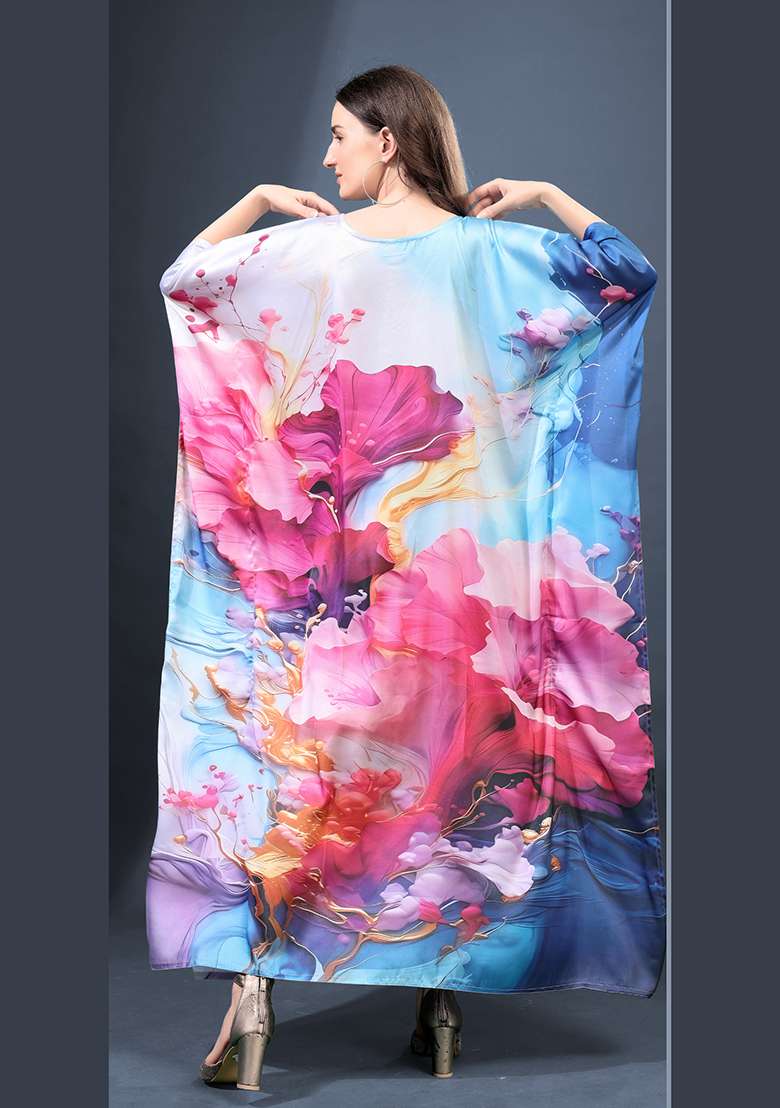Multicolor Tie And Dye Satin Kaftan - Indya