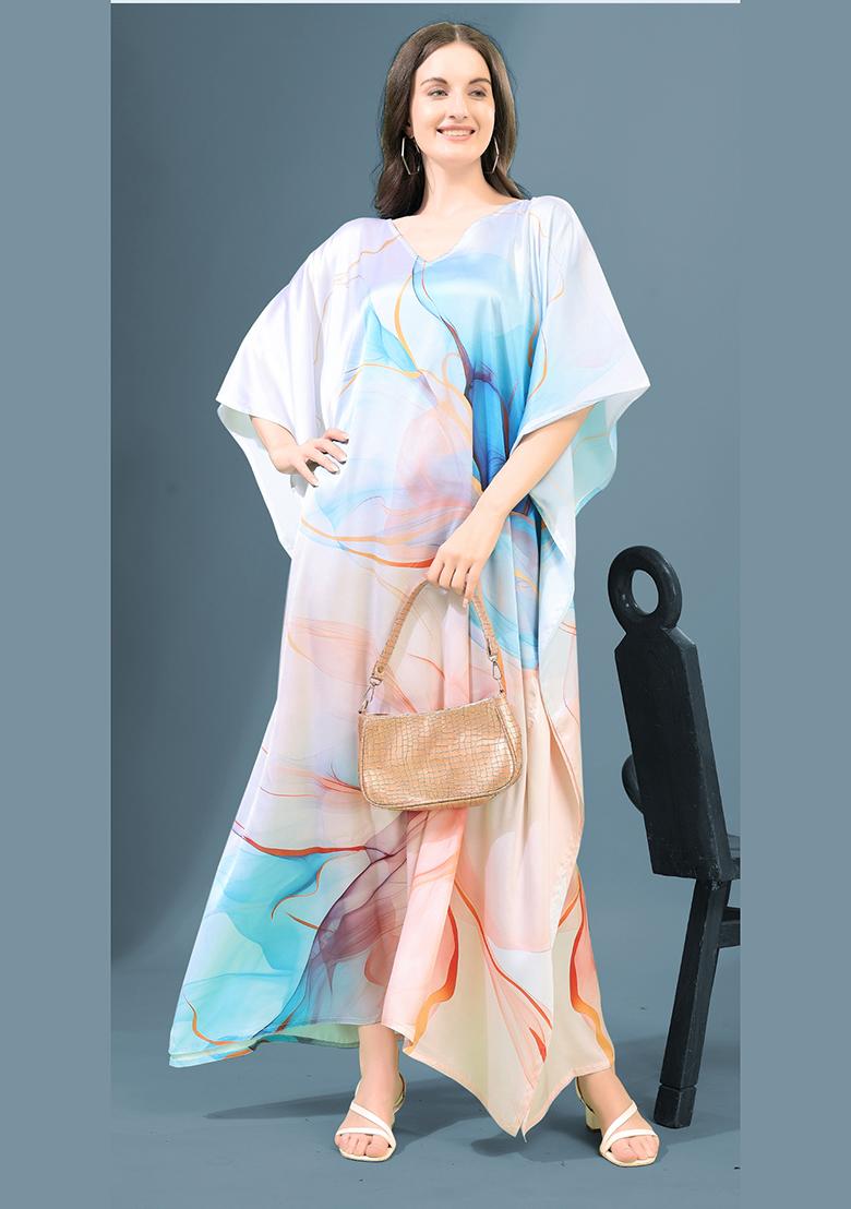 Multicolor Printed Satin Kaftan - Indya