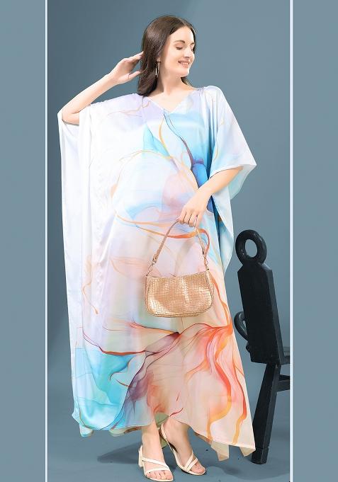 Multicolor Printed Satin Kaftan