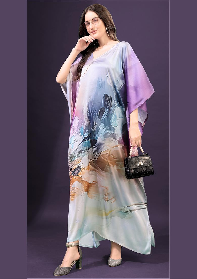 Multicolor Printed Satin Kaftan - Indya