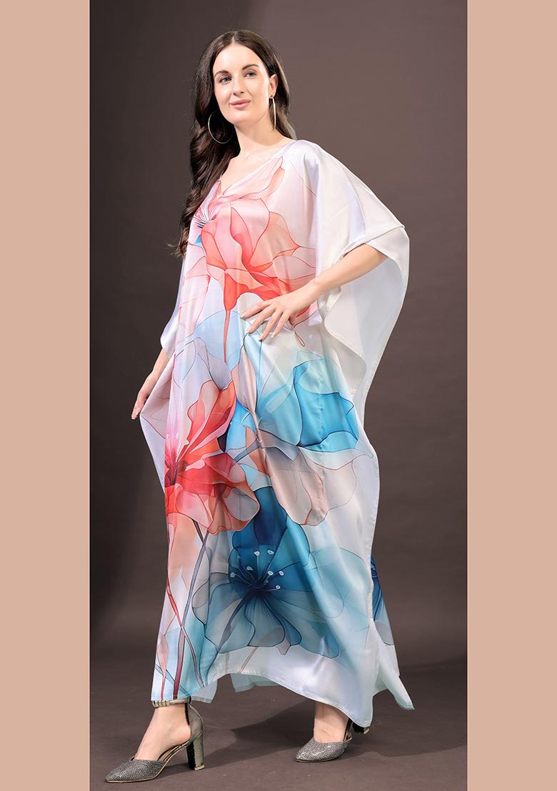 Multicolor Printed Satin Kaftan - Indya