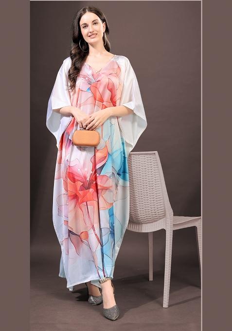 Multicolor Printed Satin Kaftan