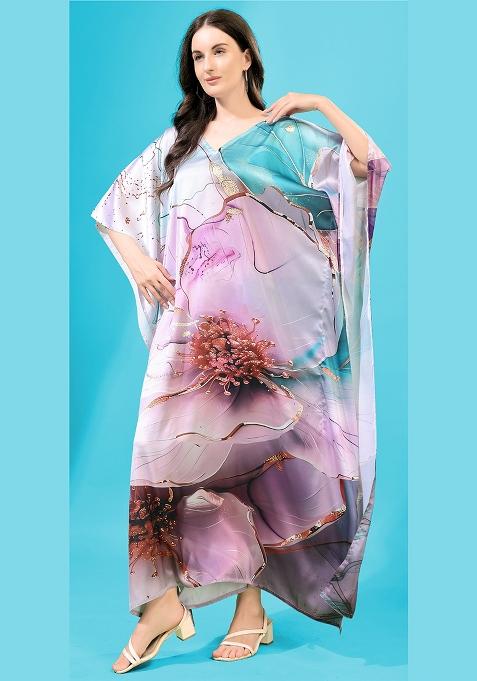 Multicolor Printed Satin Kaftan