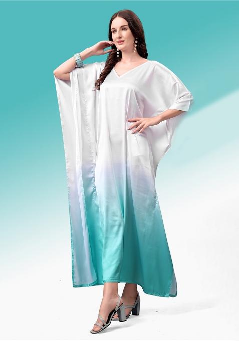 Multicolor Printed Satin Kaftan