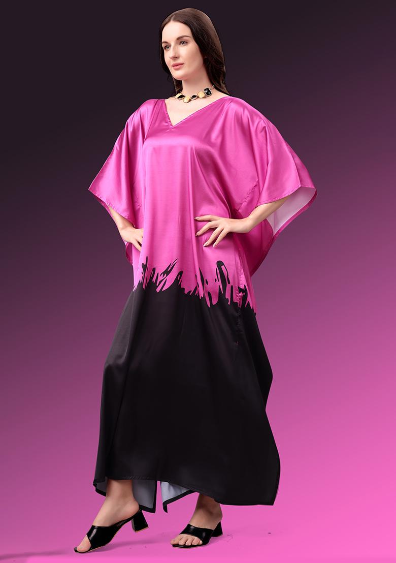 Multicolor Printed Satin Kaftan - Indya
