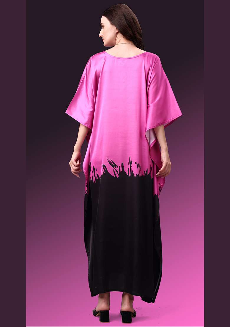 Multicolor Solid Satin Kaftan - Indya