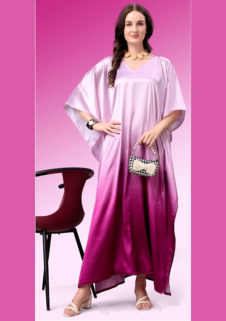 Multicolor Tie And Dye Satin Kaftan - Indya