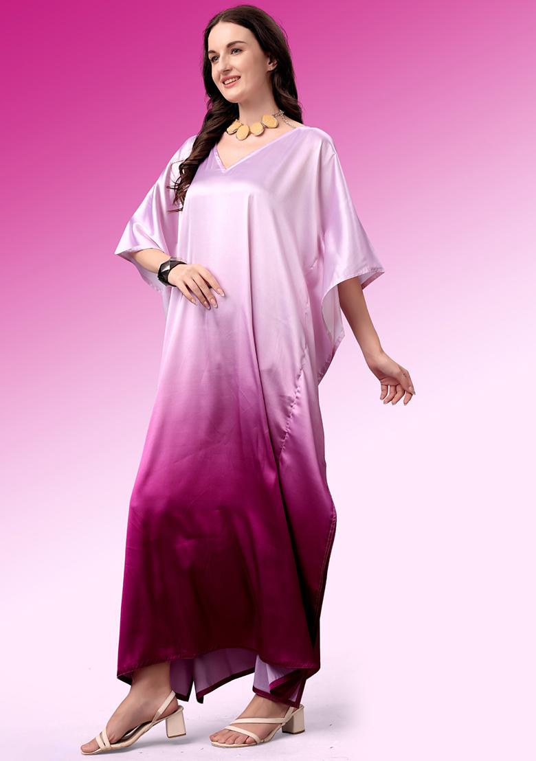 Multicolor Printed Satin Kaftan - Indya