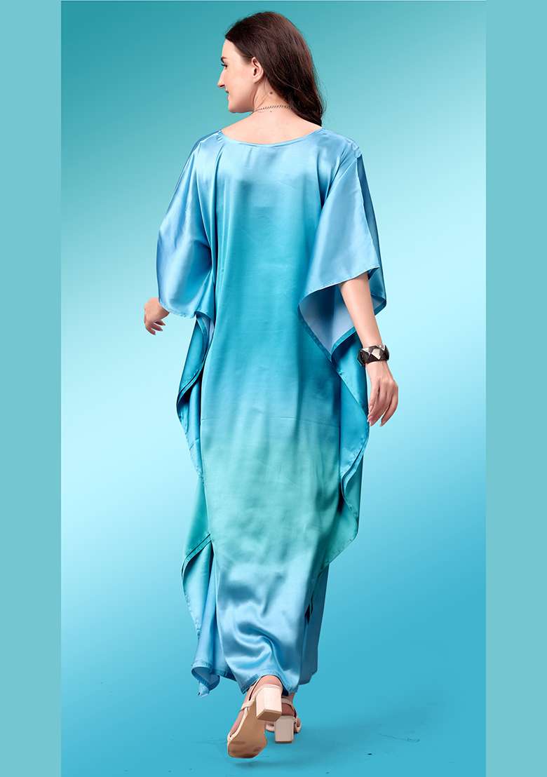 Multicolor Solid Satin Kaftan - Indya