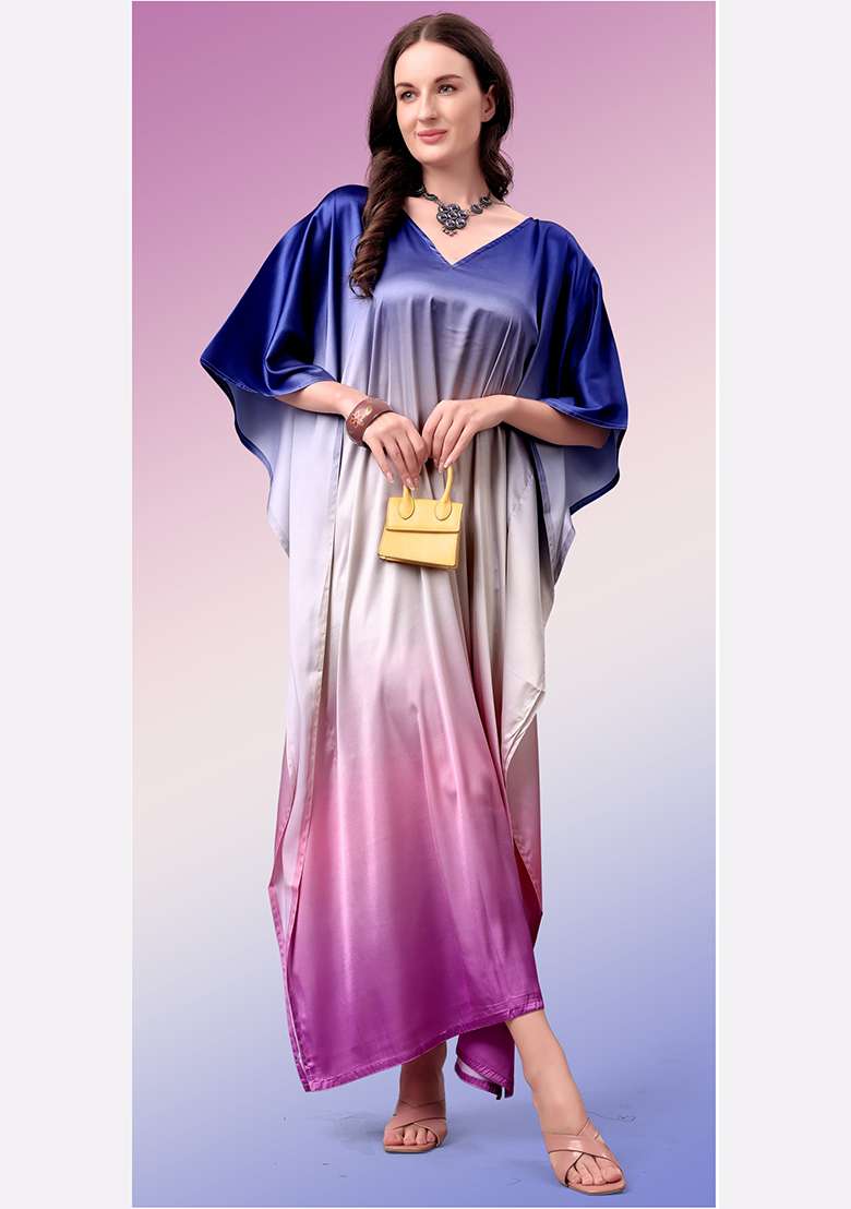 Multicolor Tie And Dye Satin Kaftan - Indya