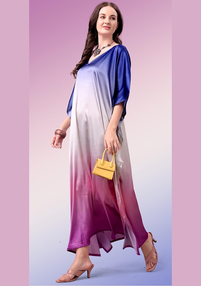 Multicolor Printed Satin Kaftan - Indya