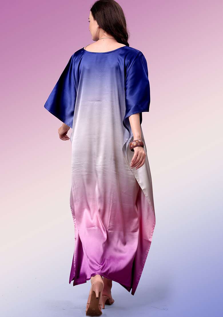 Multicolor Tie And Dye Satin Kaftan - Indya