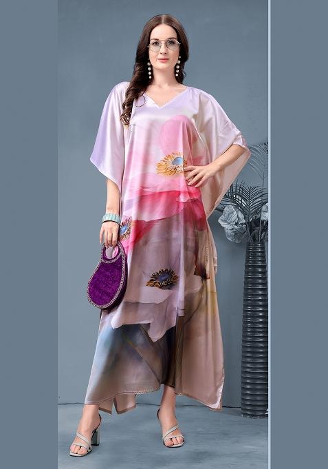 Multicolor Printed Satin Kaftan