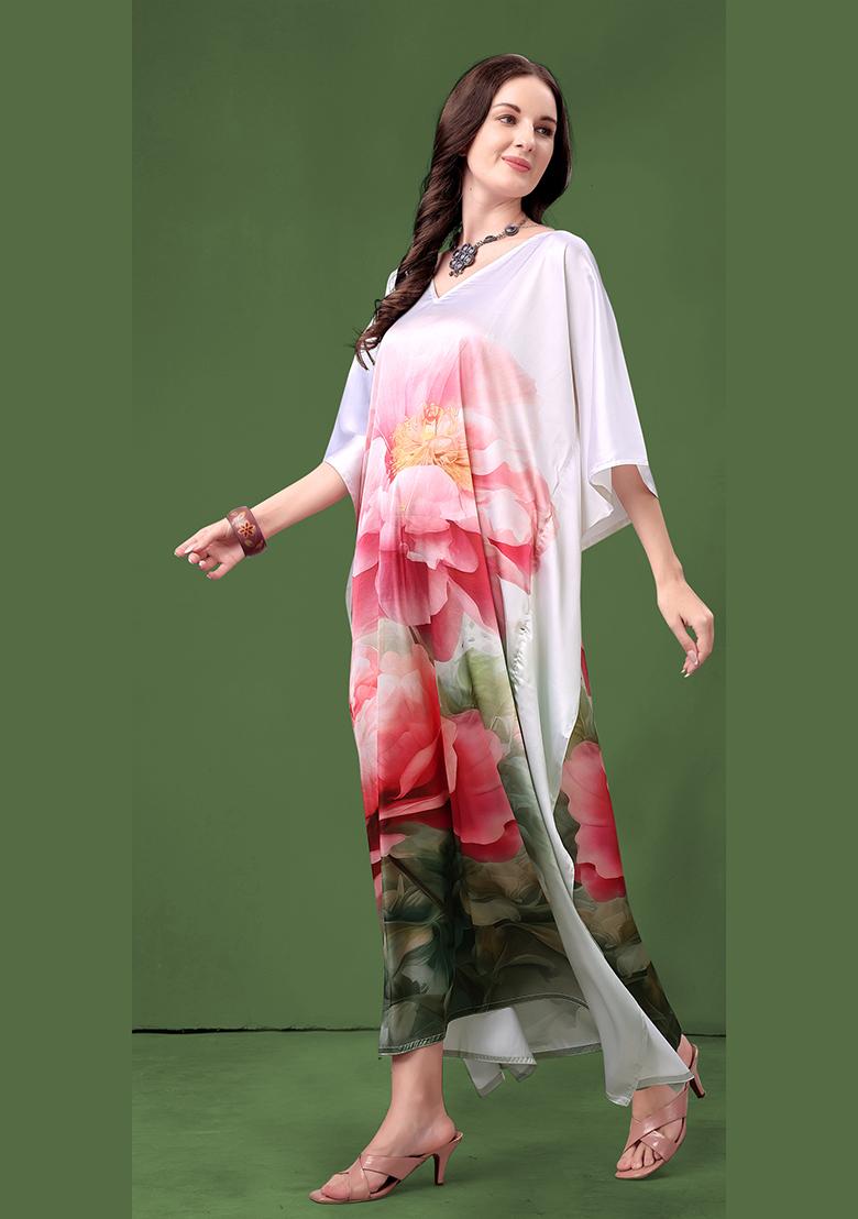 Multicolor Printed Satin Kaftan - Indya