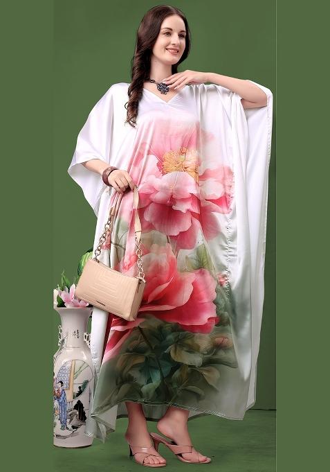 Multicolor Printed Satin Kaftan