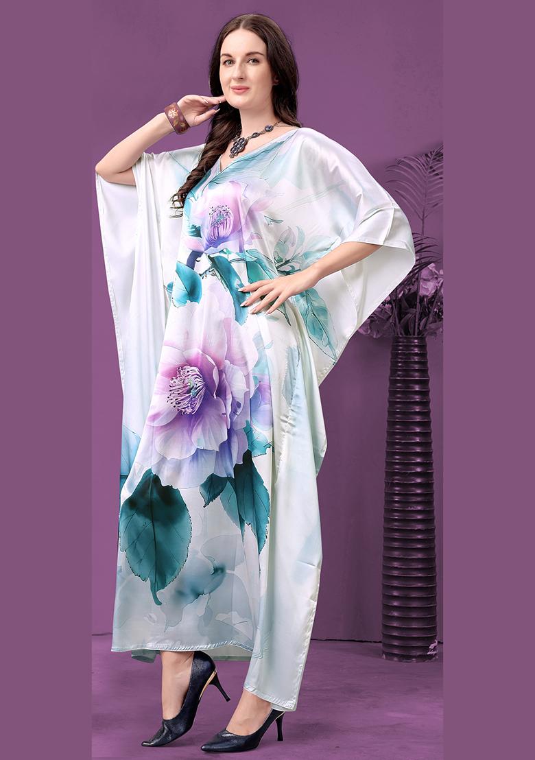Multicolor Printed Satin Kaftan - Indya