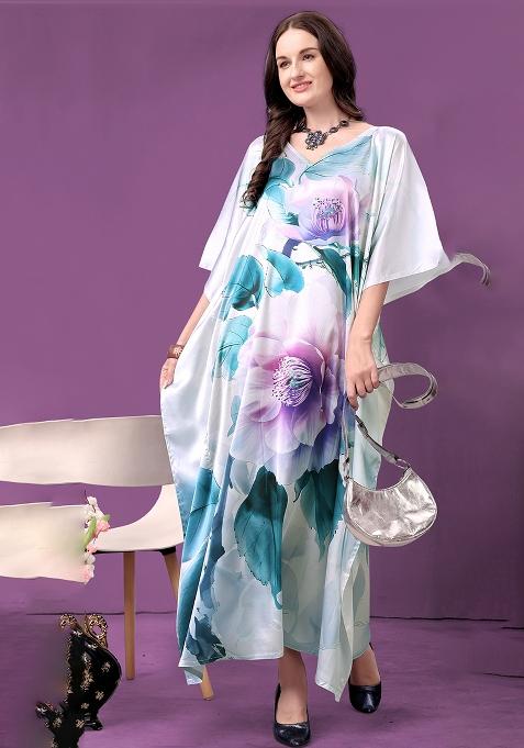 Multicolor Printed Satin Kaftan