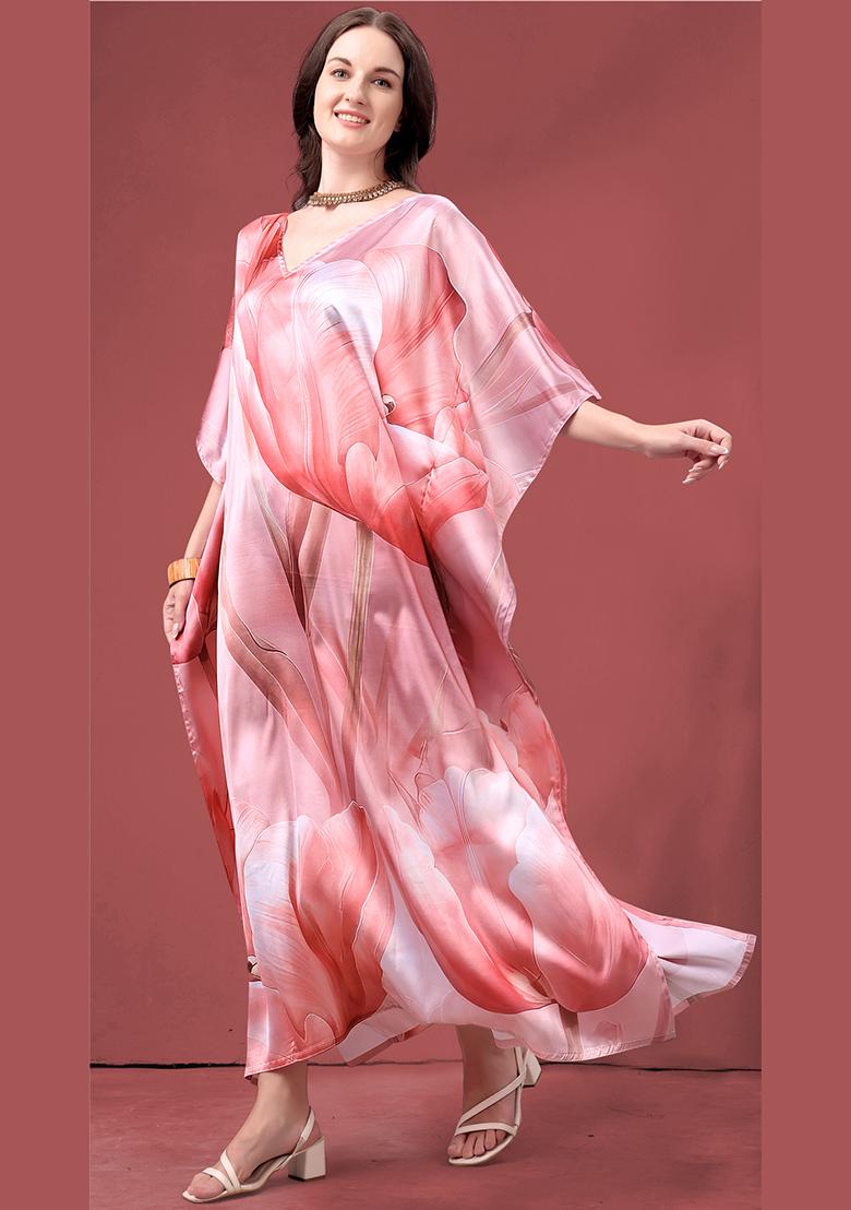 Multicolor Printed Satin Kaftan - Indya