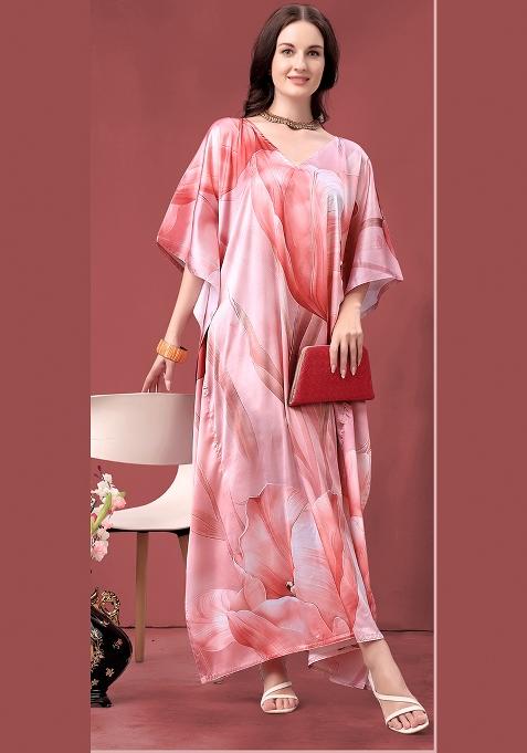 Multicolor Printed Satin Kaftan