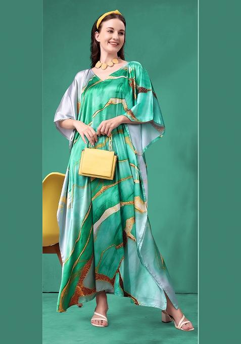 Multicolor Printed Satin Kaftan