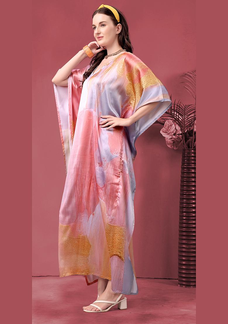 Multicolor Printed Satin Kaftan - Indya