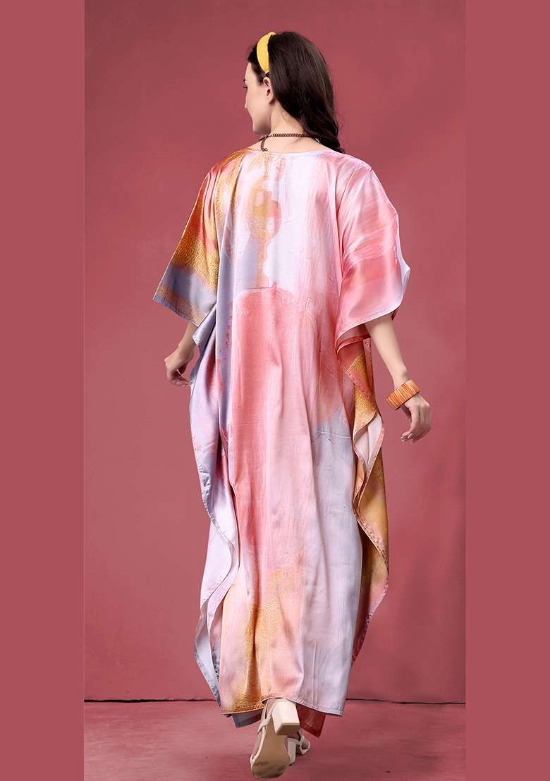 Multicolor Tie And Dye Satin Kaftan - Indya