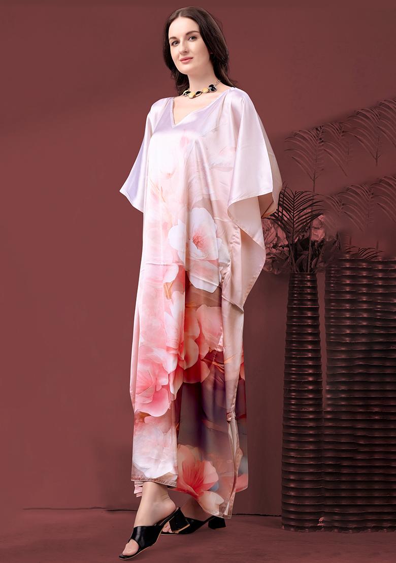 Multicolor Printed Satin Kaftan - Indya